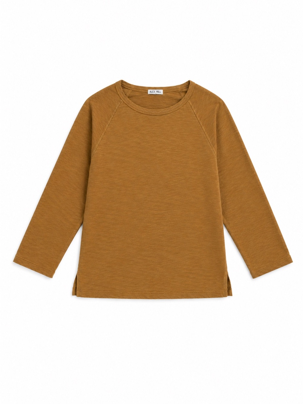 ALEX MILL 3/4 sleeve slub cotton raglan tee ochre olive brown size S
